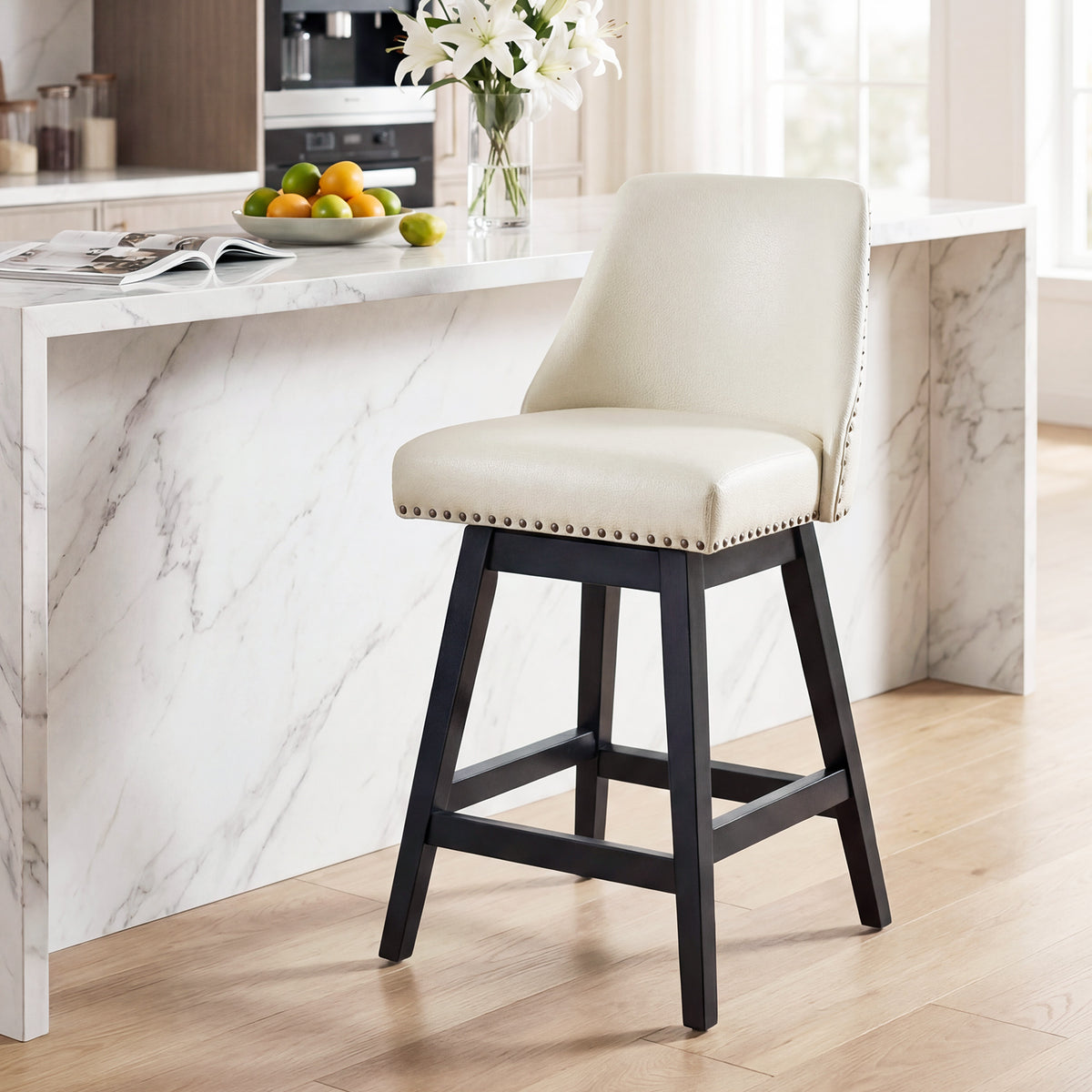 Firmoz Industrial 360° Swivel Bar Stools with Faux Leather Upholstery