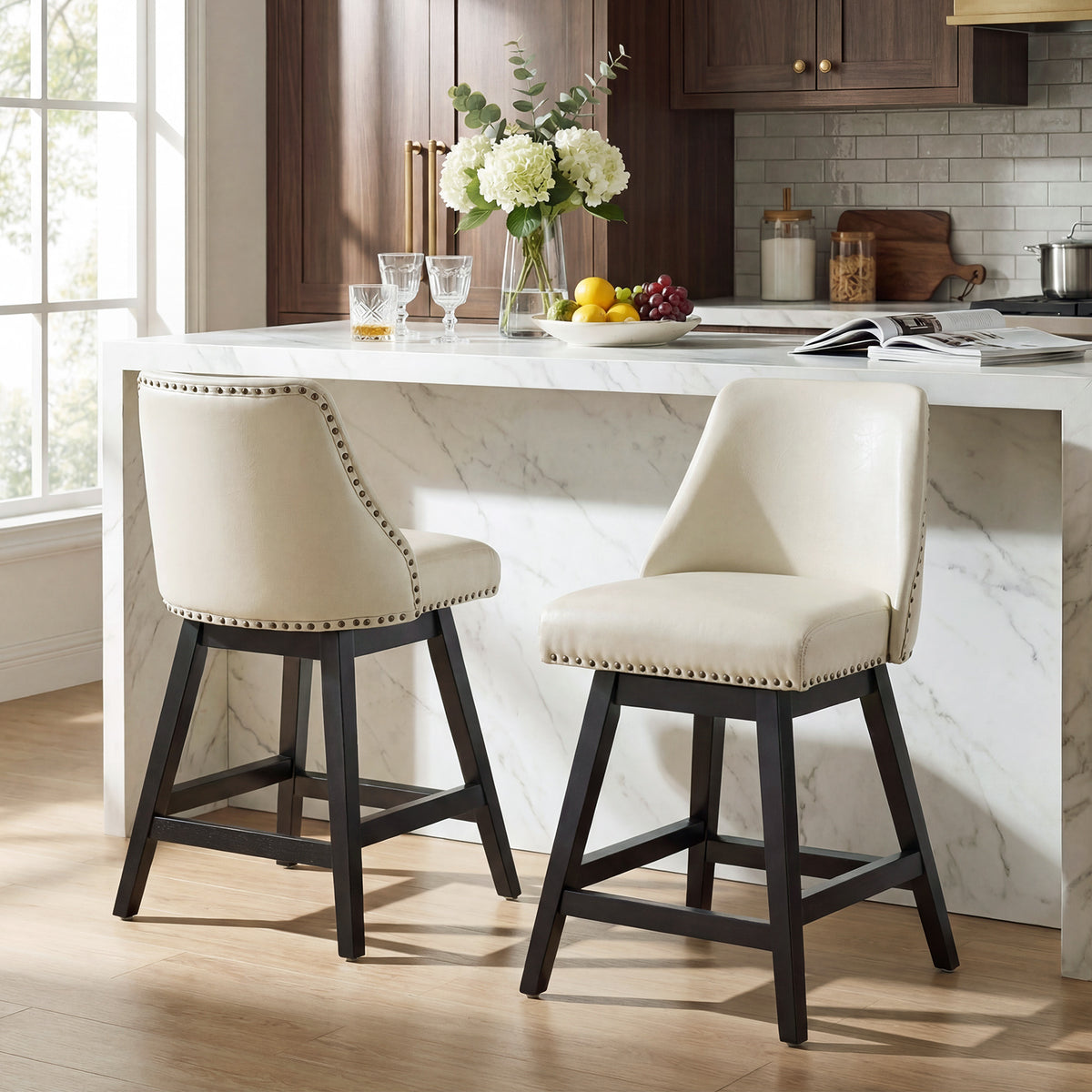 Firmoz Industrial 360° Swivel Bar Stools with Faux Leather Upholstery