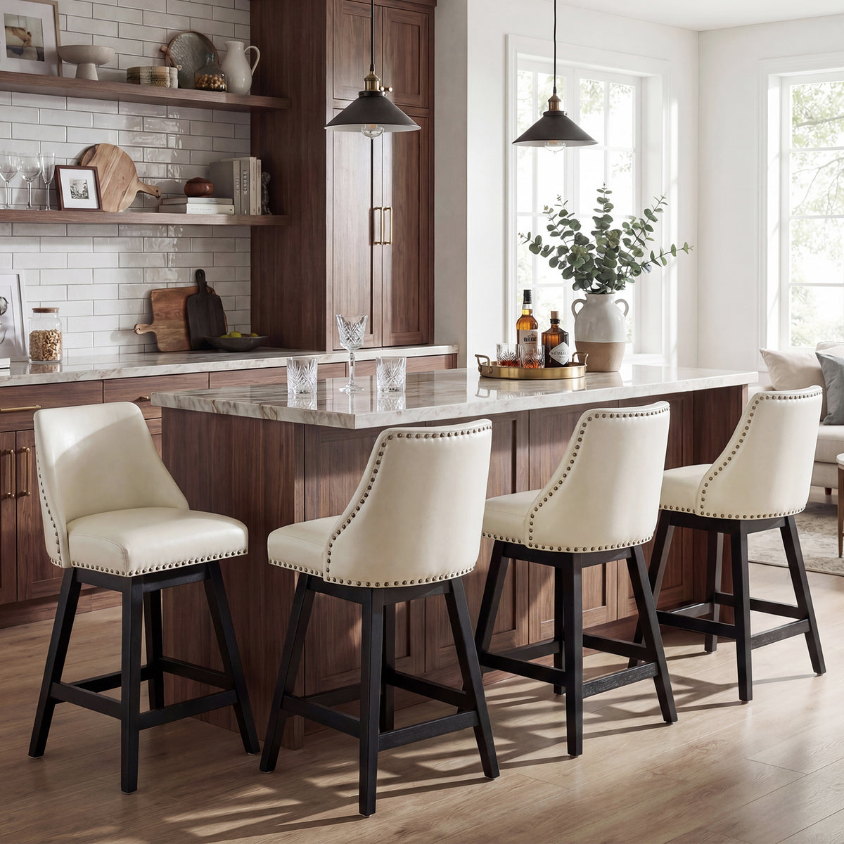 Firmoz Industrial 360° Swivel Bar Stools with Faux Leather Upholstery