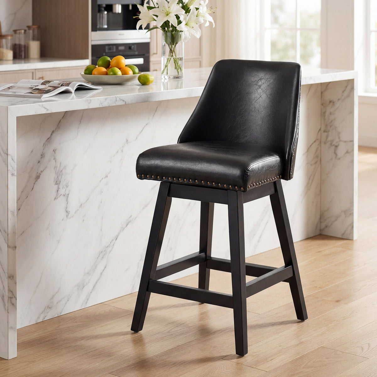 Firmoz Industrial 360° Swivel Bar Stools with Faux Leather Upholstery