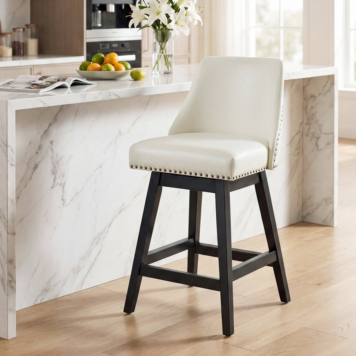 Firmoz Industrial 360° Swivel Bar Stools with Faux Leather Upholstery