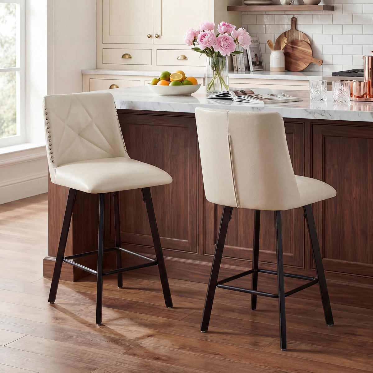 Firmoz Industrial Star Bar Stools Set of 2/3/4 with Faux Leather Upholstery