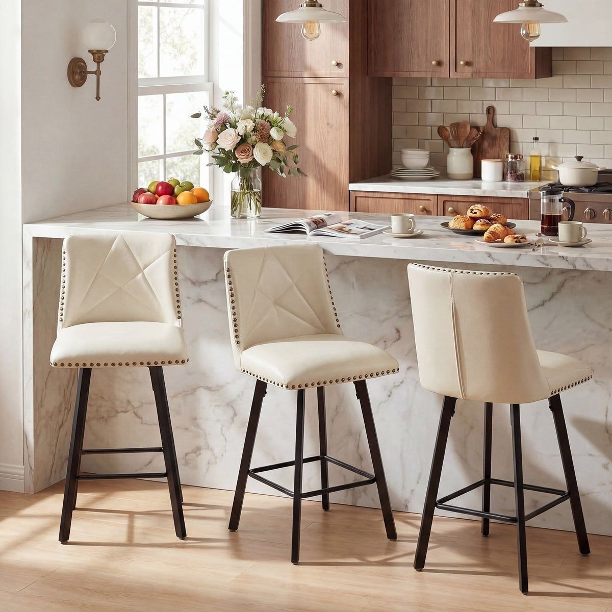 Firmoz Industrial Star Bar Stools Set of 2/3/4 with Faux Leather Upholstery