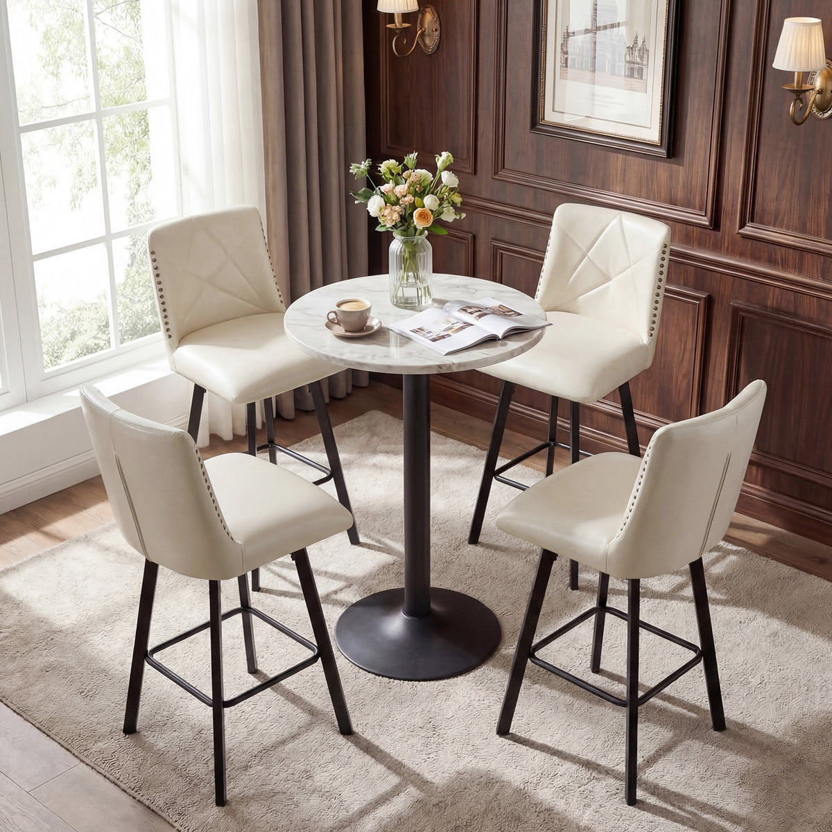 Firmoz Industrial Star Bar Stools Set of 2/3/4 with Faux Leather Upholstery