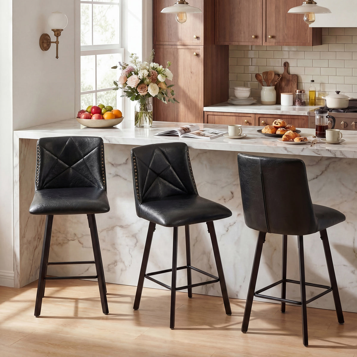 Firmoz Industrial Star Bar Stools Set of 2/3/4 with Faux Leather Upholstery