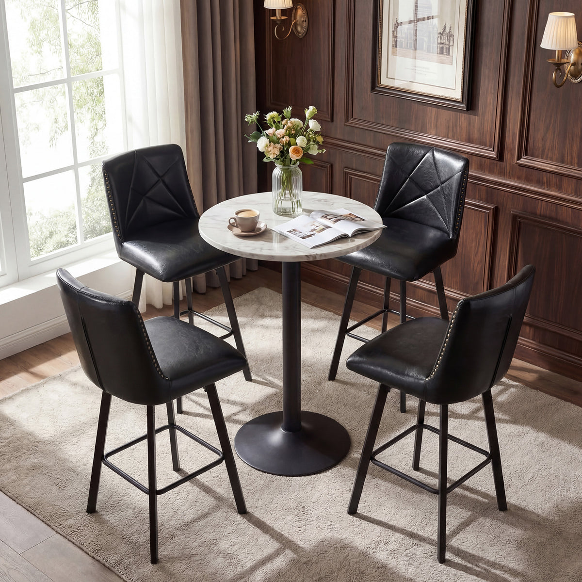 Firmoz Industrial Star Bar Stools Set of 2/3/4 with Faux Leather Upholstery