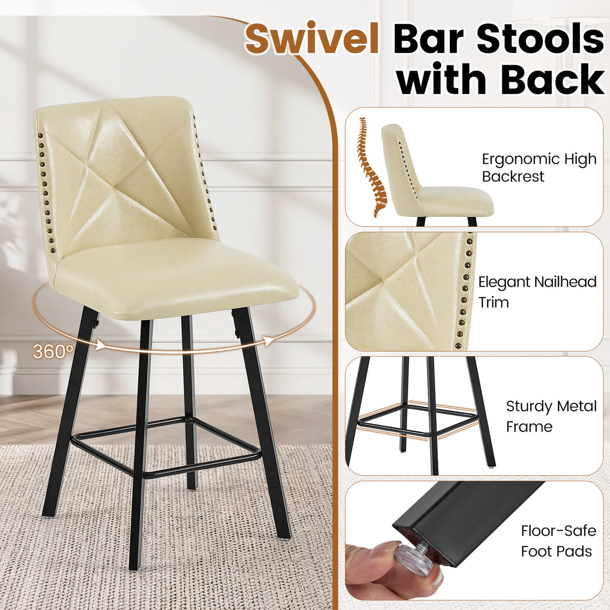 Firmoz Industrial Star Bar Stools Set of 2/3/4 with Faux Leather Upholstery