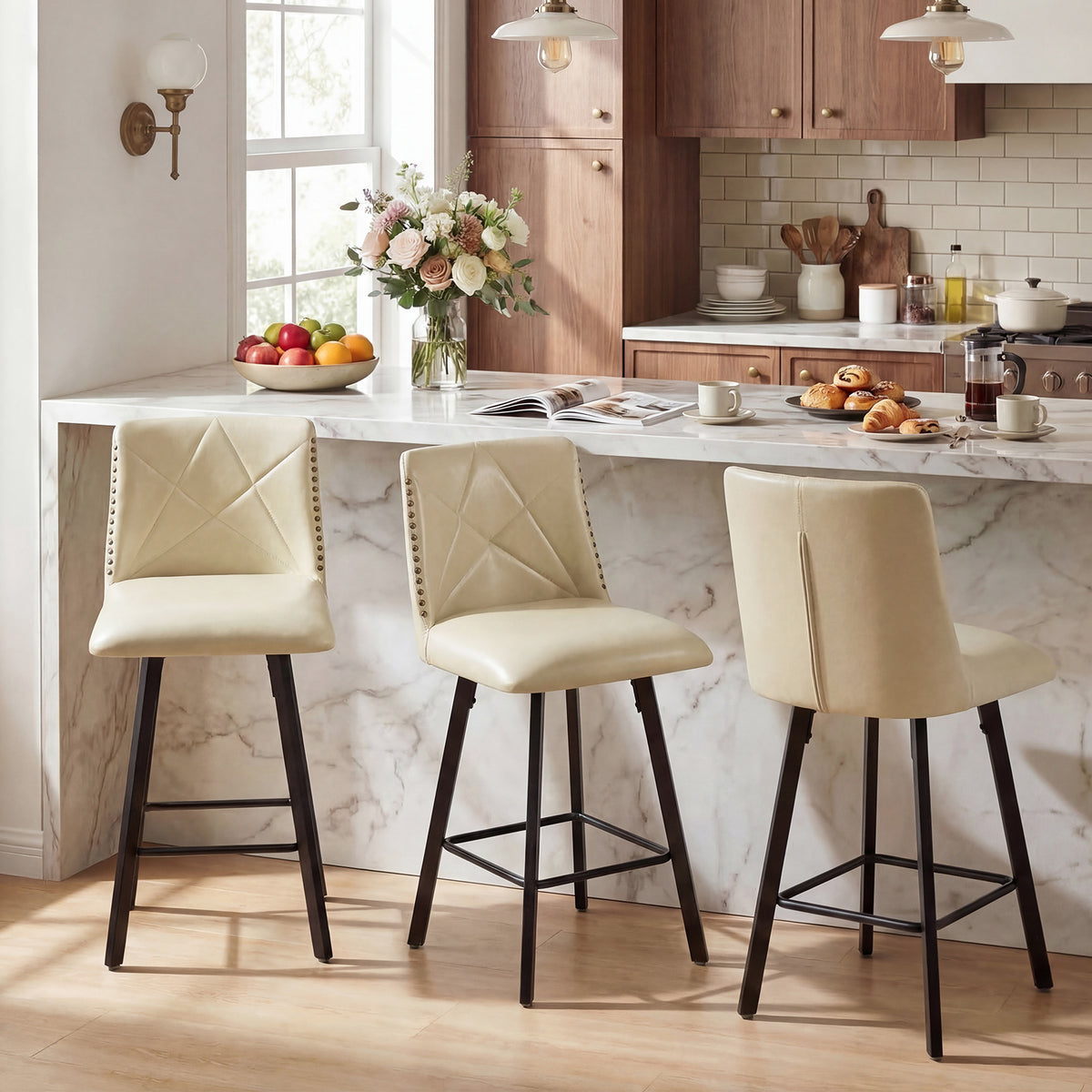 Firmoz Industrial Star Bar Stools Set of 2/3/4 with Faux Leather Upholstery