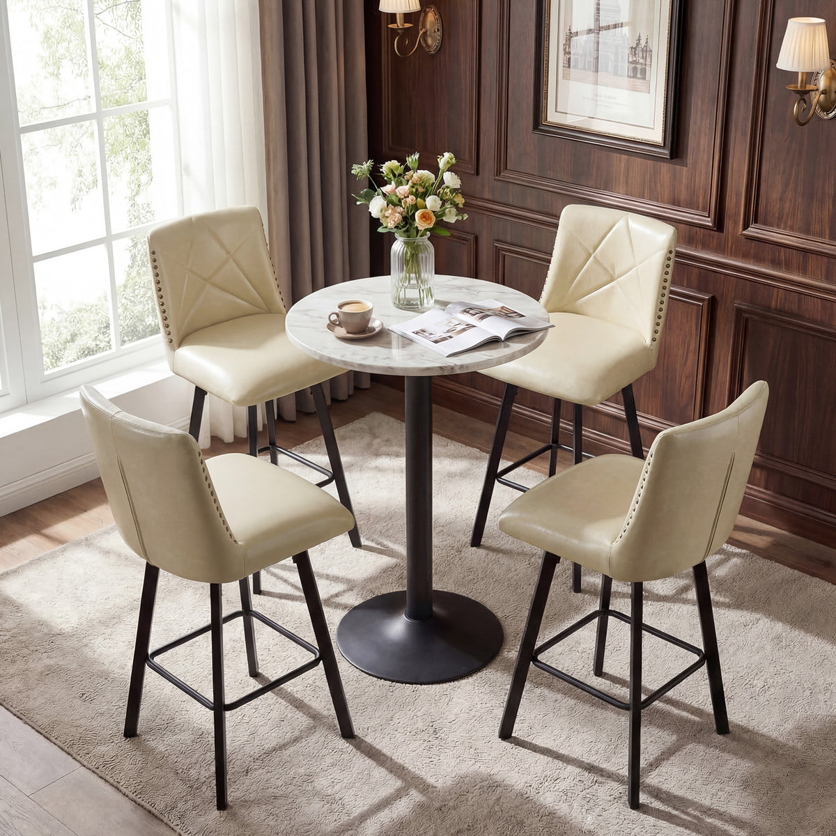 Firmoz Industrial Star Bar Stools Set of 2/3/4 with Faux Leather Upholstery