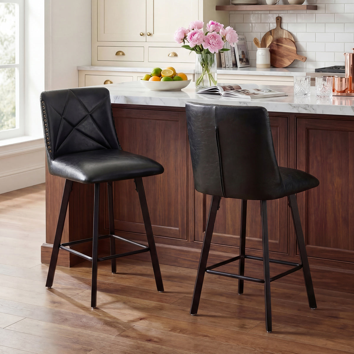 Firmoz Industrial Star Bar Stools Set of 2/3/4 with Faux Leather Upholstery