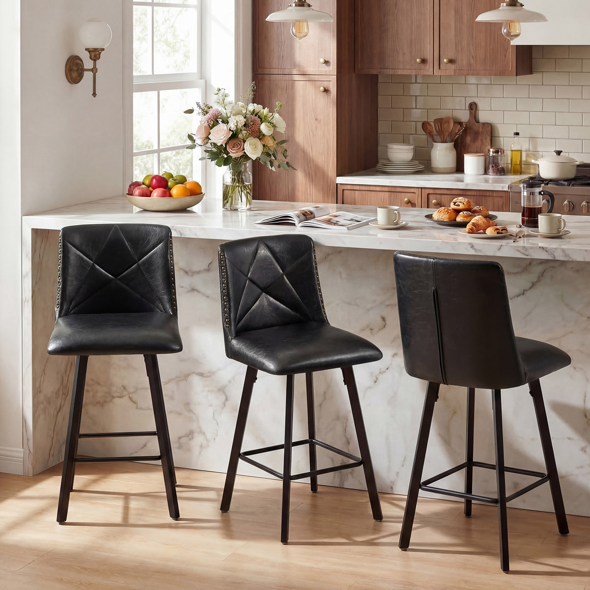 Firmoz Industrial Star Bar Stools Set of 2/3/4 with Faux Leather Upholstery