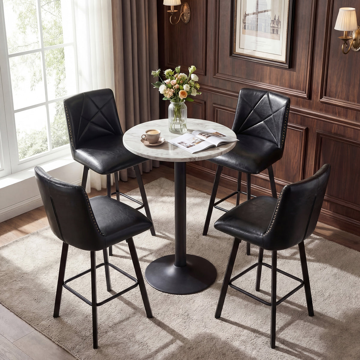 Firmoz Industrial Star Bar Stools Set of 2/3/4 with Faux Leather Upholstery