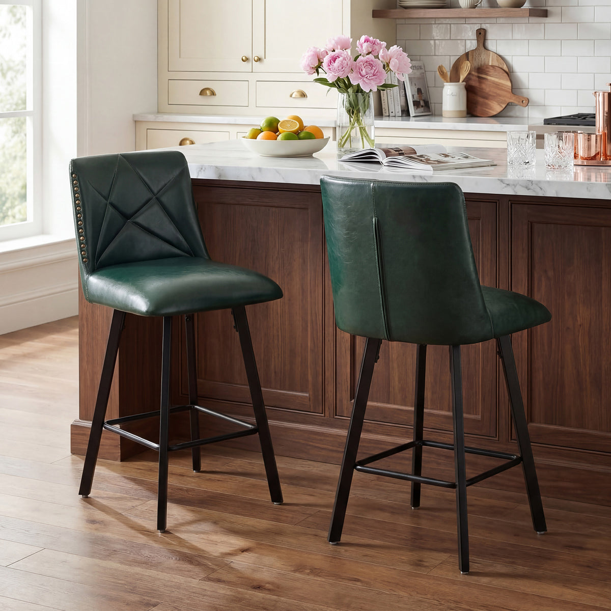 Firmoz Industrial Star Bar Stools Set of 2/3/4 with Faux Leather Upholstery