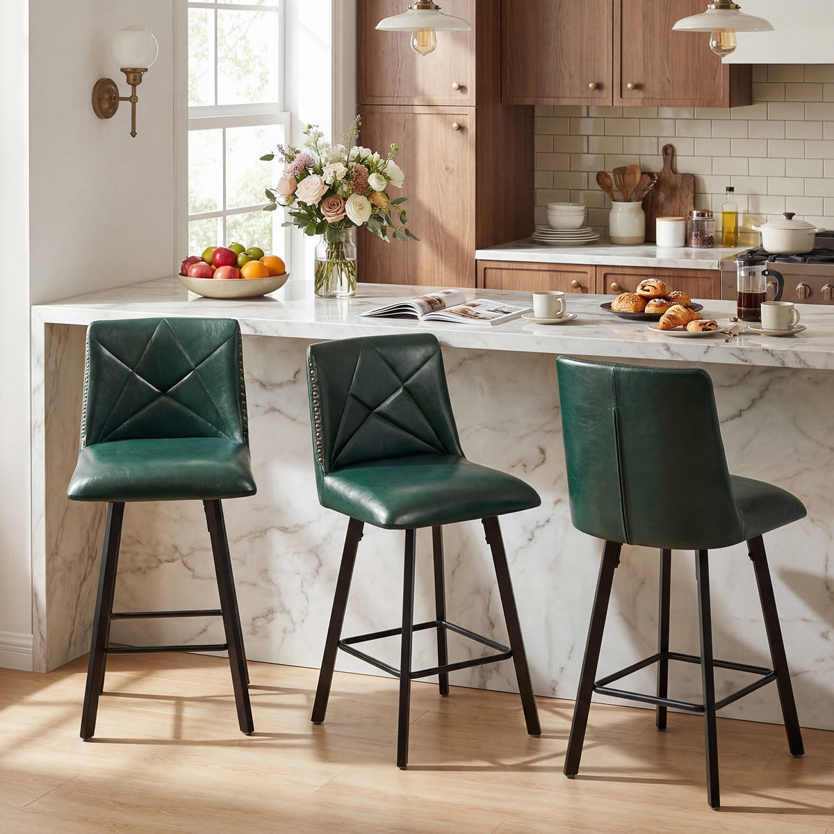Firmoz Industrial Star Bar Stools Set of 2/3/4 with Faux Leather Upholstery