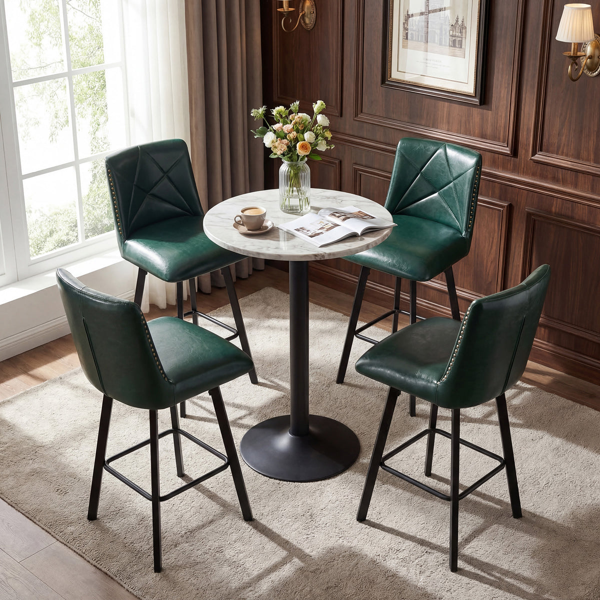 Firmoz Industrial Star Bar Stools Set of 2/3/4 with Faux Leather Upholstery