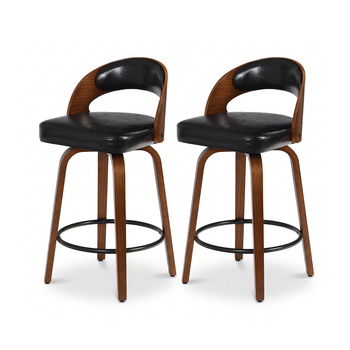 Firmoz Mid-Century Swivel Bar Stools Oiled Leather and Chenille
