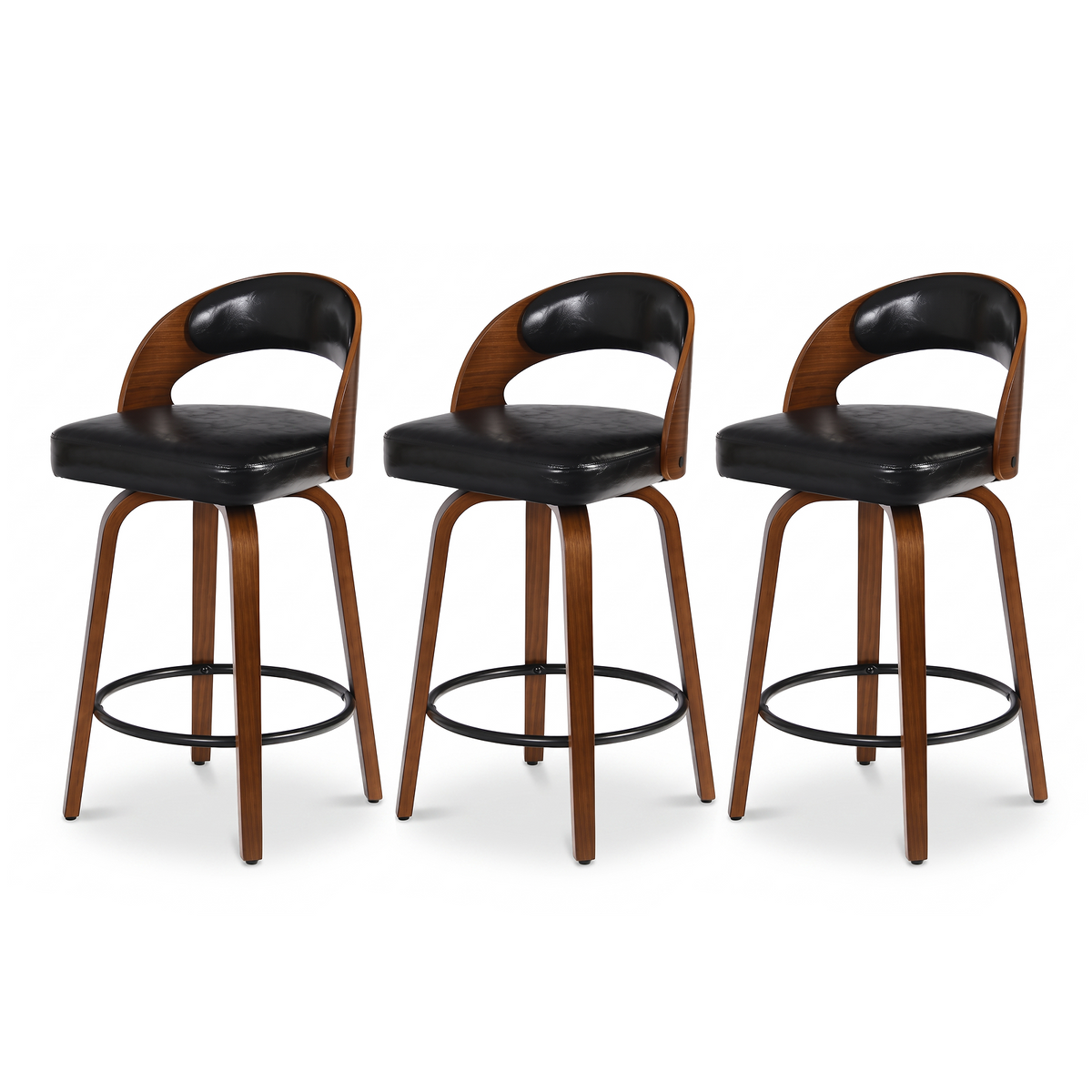 Firmoz Mid-Century Swivel Bar Stools Oiled Leather and Chenille