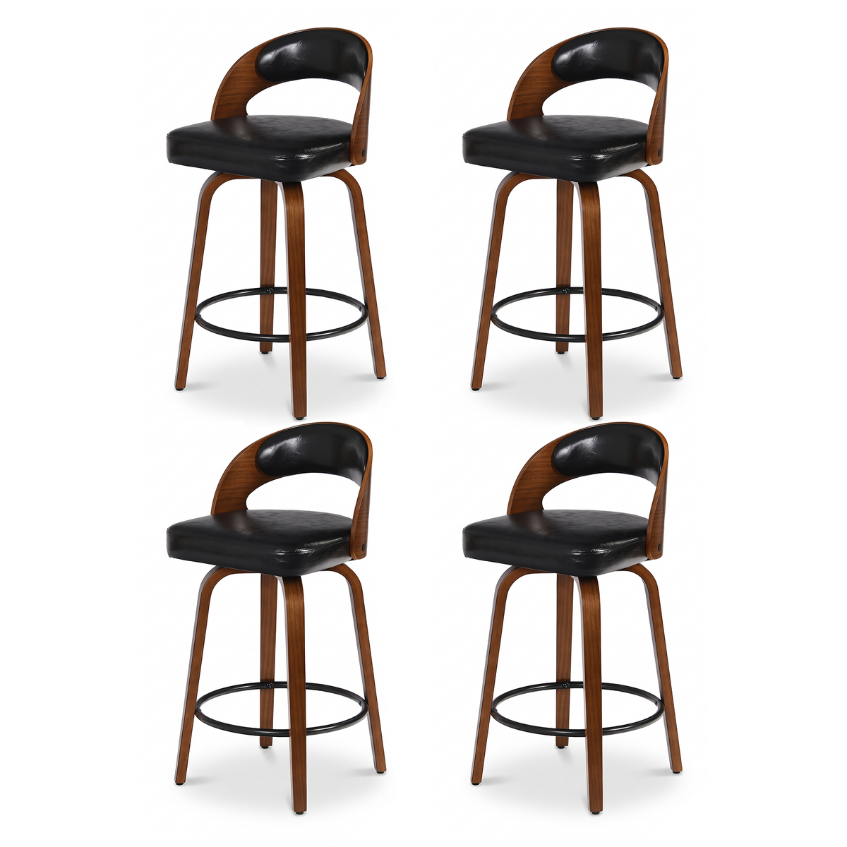 Firmoz Mid-Century Swivel Bar Stools Oiled Leather and Chenille