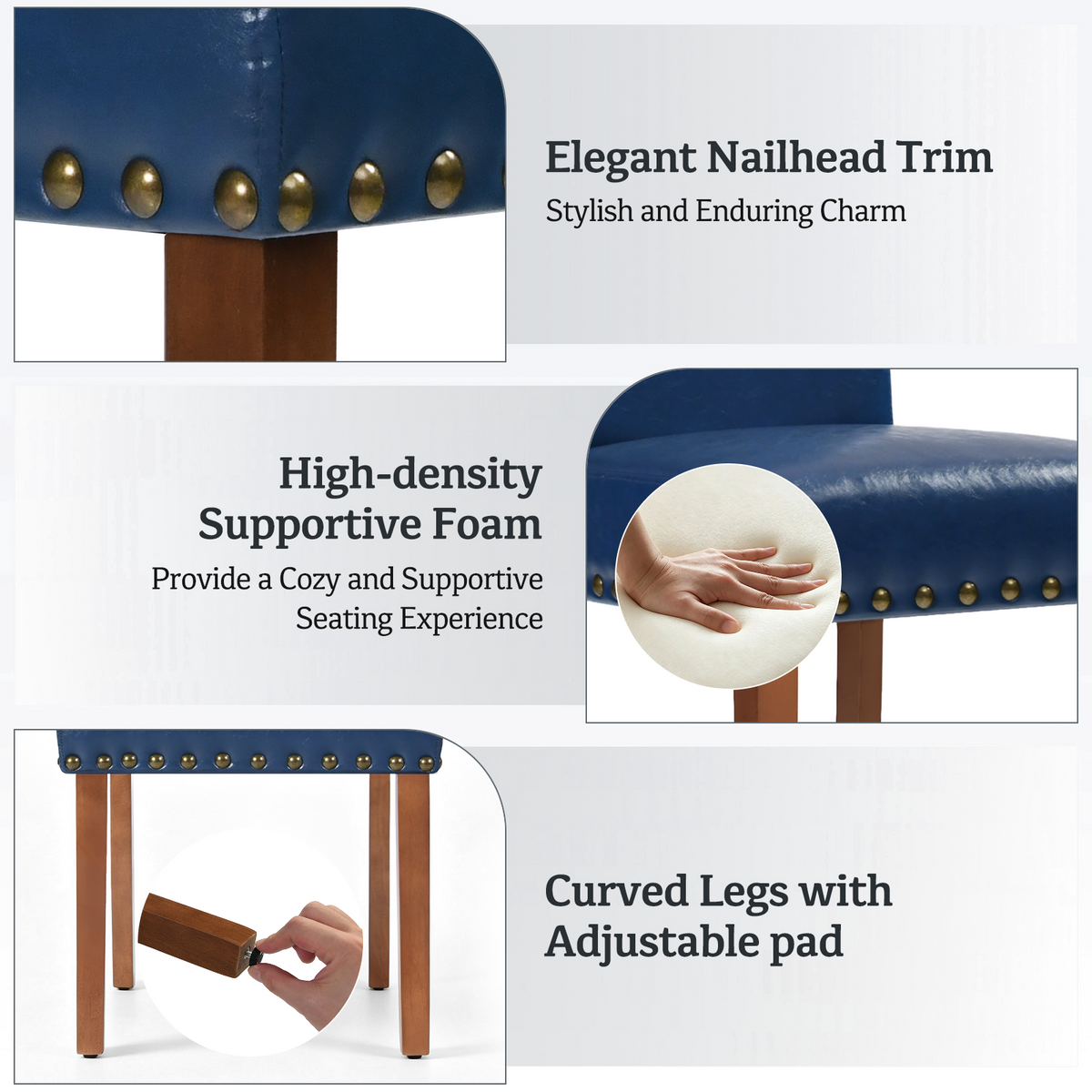 Firmoz Modern High-Back PU Leather Dining Chairs with Nailhead Trim & Walnut Legs