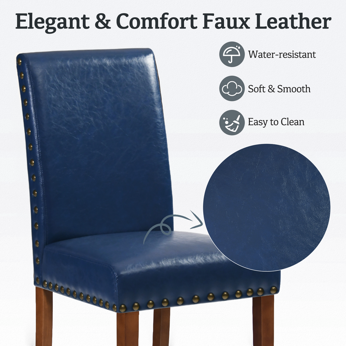 Firmoz Modern High-Back PU Leather Dining Chairs with Nailhead Trim & Walnut Legs