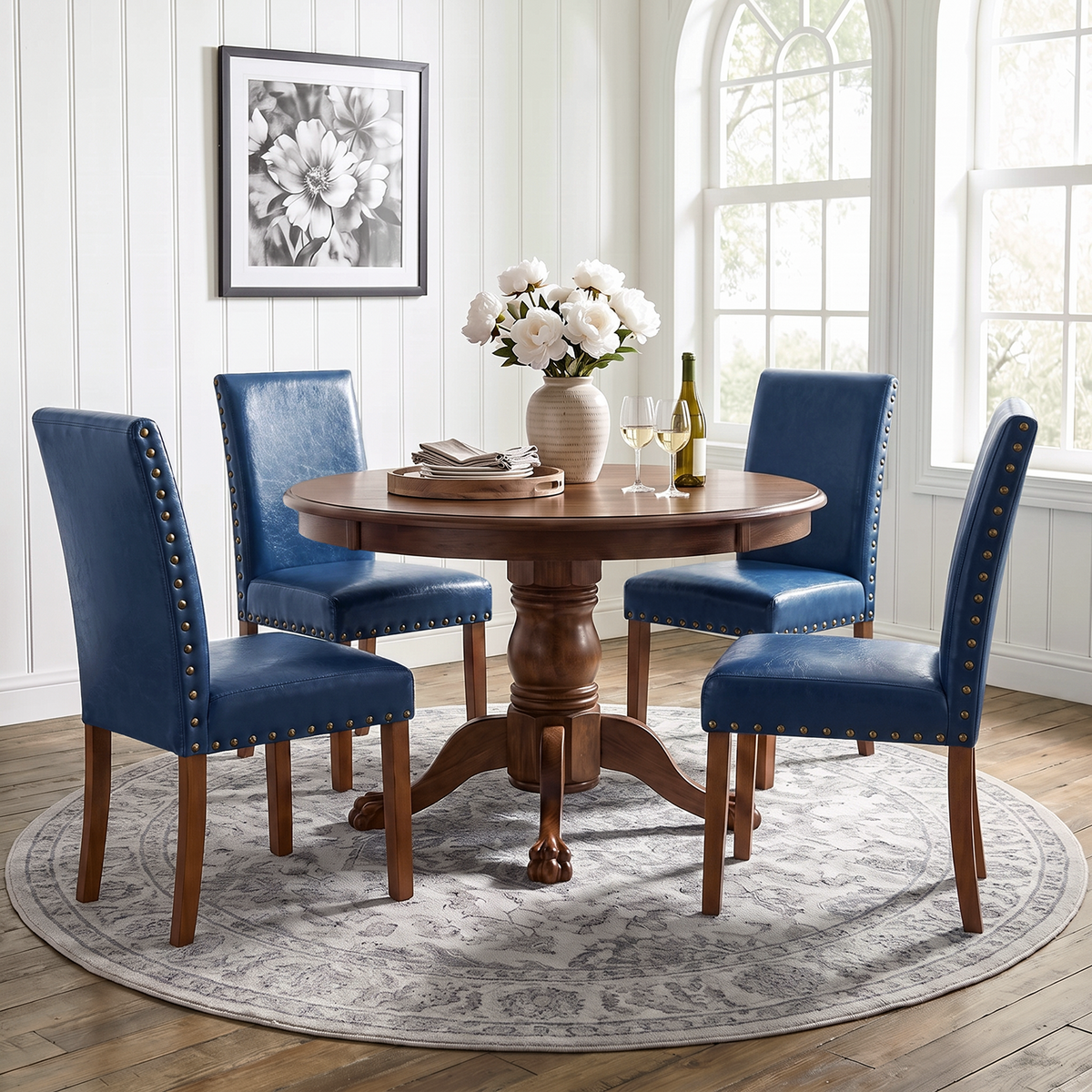 Firmoz Modern High-Back PU Leather Dining Chairs with Nailhead Trim & Walnut Legs