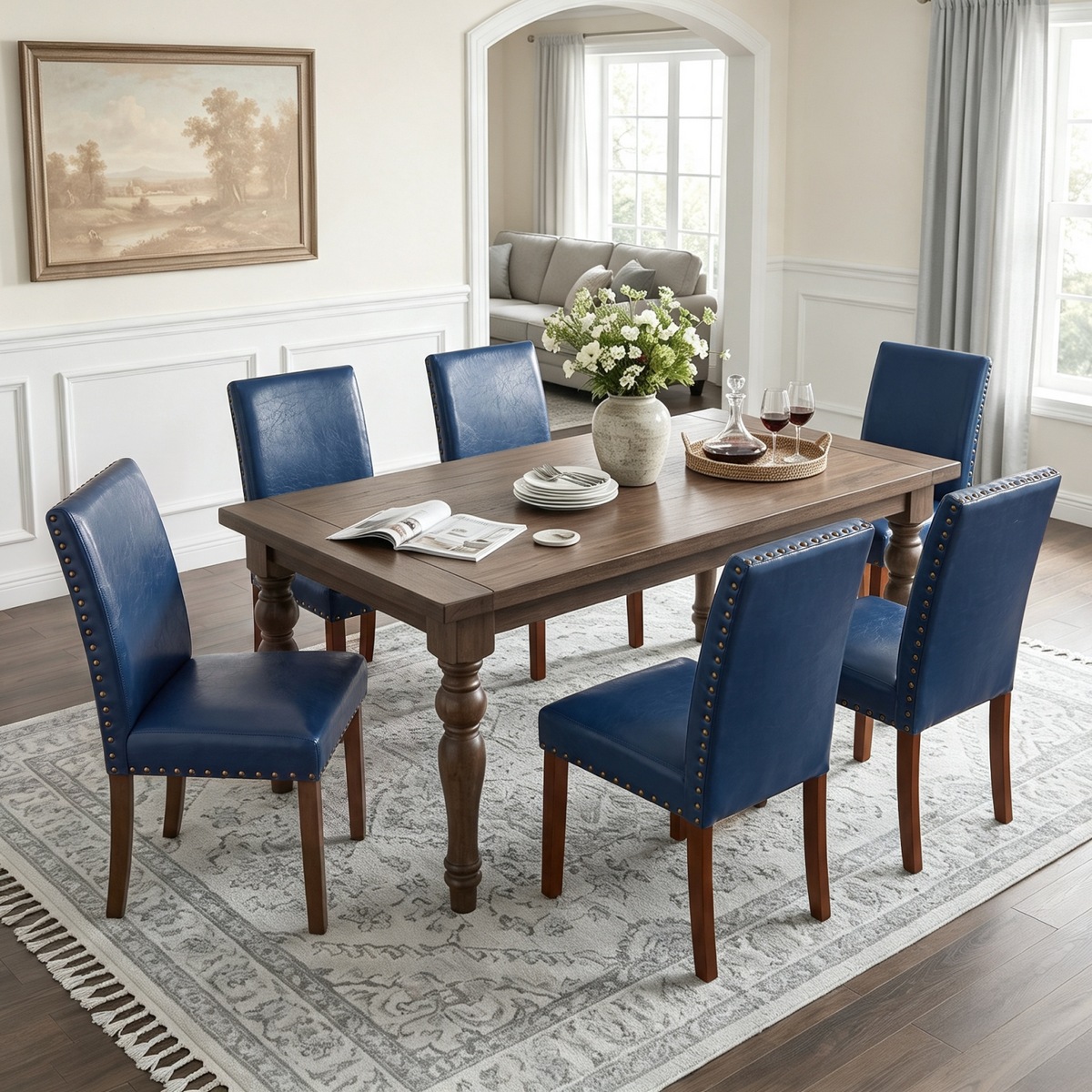 Firmoz Modern High-Back PU Leather Dining Chairs with Nailhead Trim & Walnut Legs