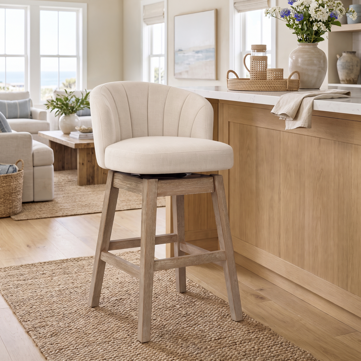 Firmoz Upholstered Bar Stools Set of 2 Channel Tufted
