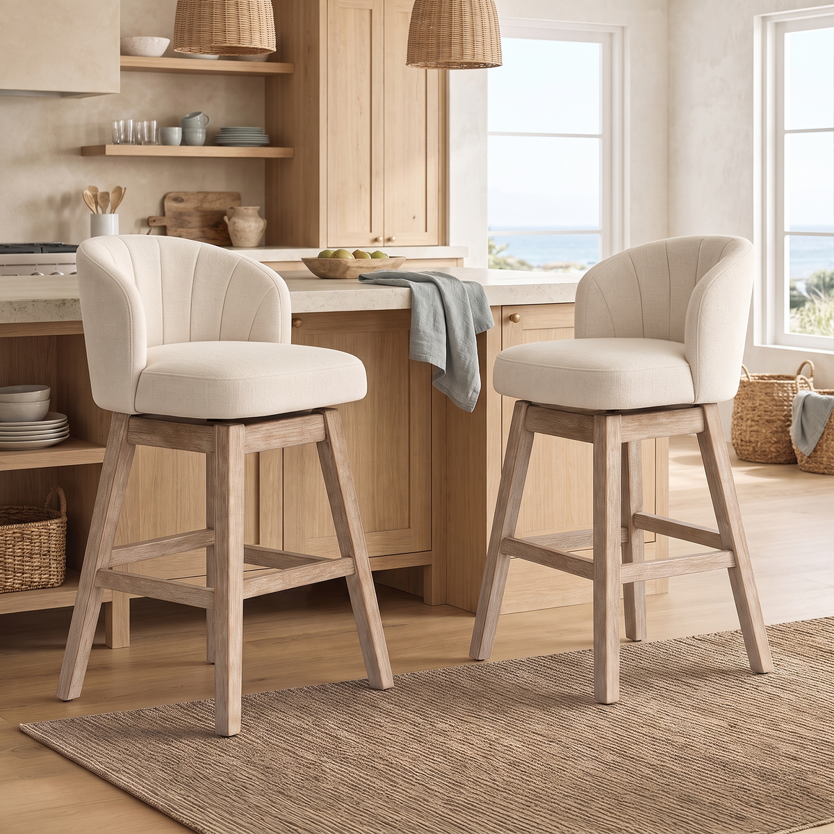 Firmoz Upholstered Bar Stools Set of 2 Channel Tufted