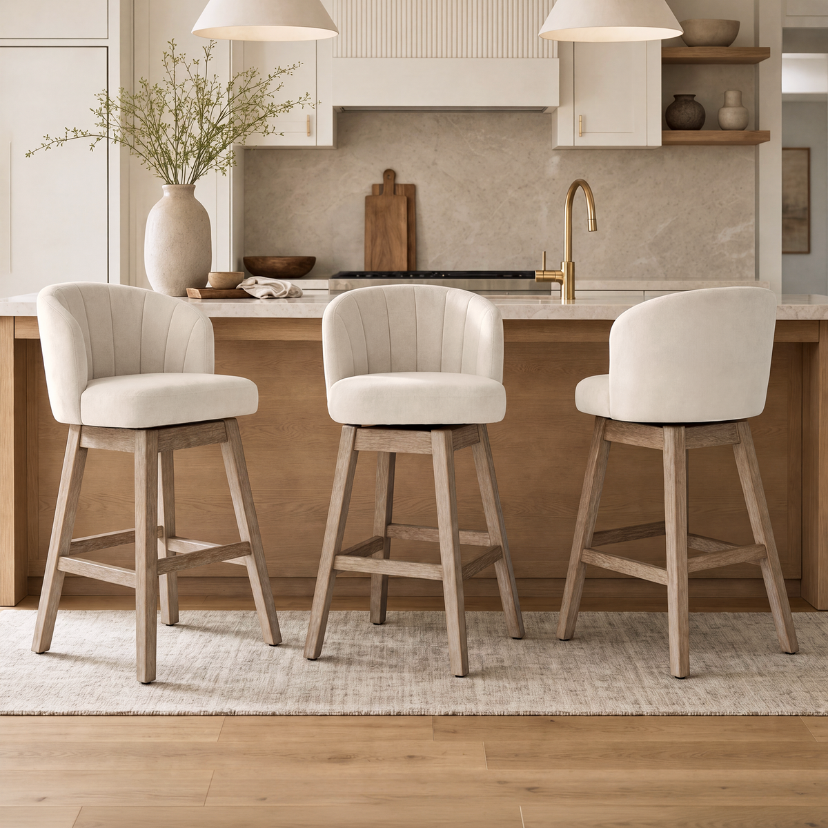Firmoz Upholstered Bar Stools Set of 2 Channel Tufted