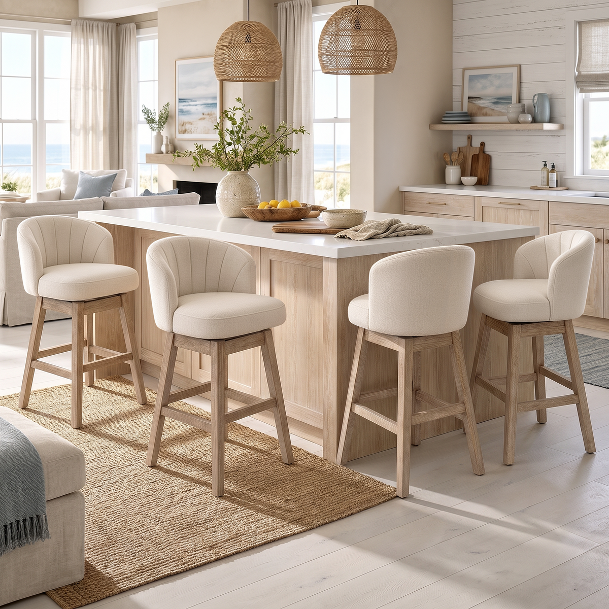 Firmoz Upholstered Bar Stools Set of 2 Channel Tufted