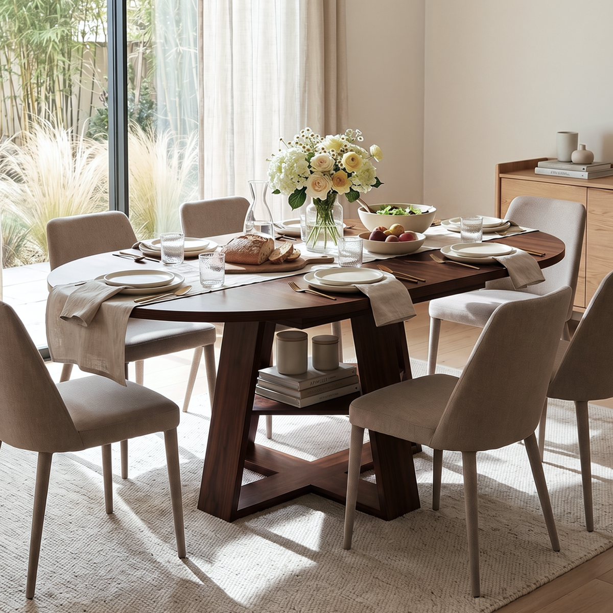 Firmoz Convertible Round to Oval Dining Table with Storage Shelf