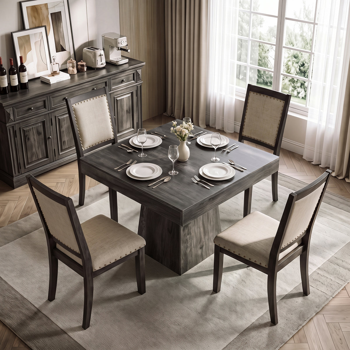 Firmoz Rustic Square Pedestal Dining Table