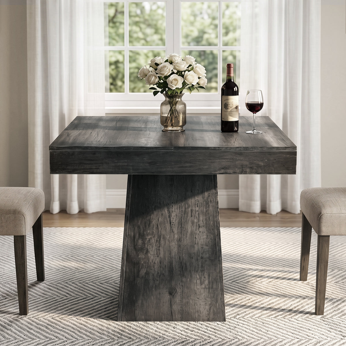 Firmoz Rustic Square Pedestal Dining Table