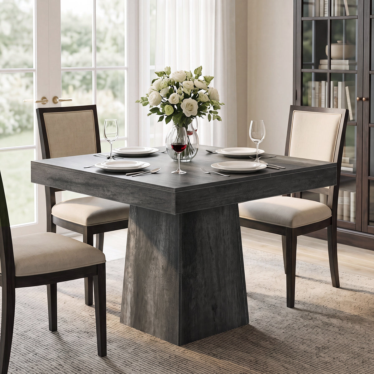 Firmoz Rustic Square Pedestal Dining Table