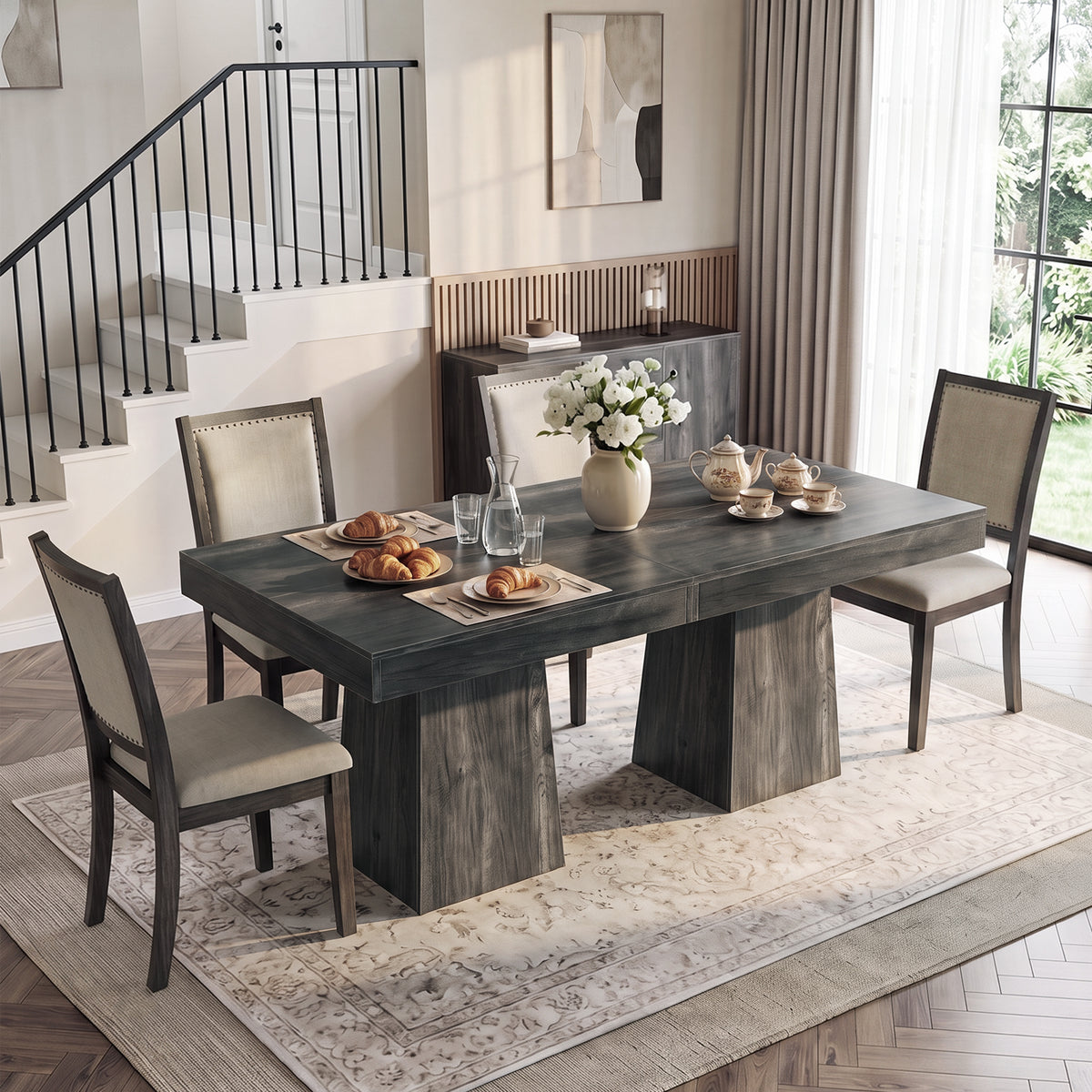 Firmoz Rustic Square Pedestal Dining Table