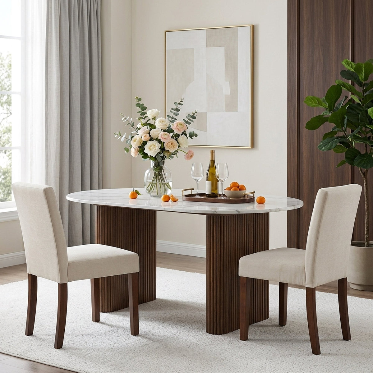 Firmoz Modern High-Back Dining Chairs with Rubberwood Legs