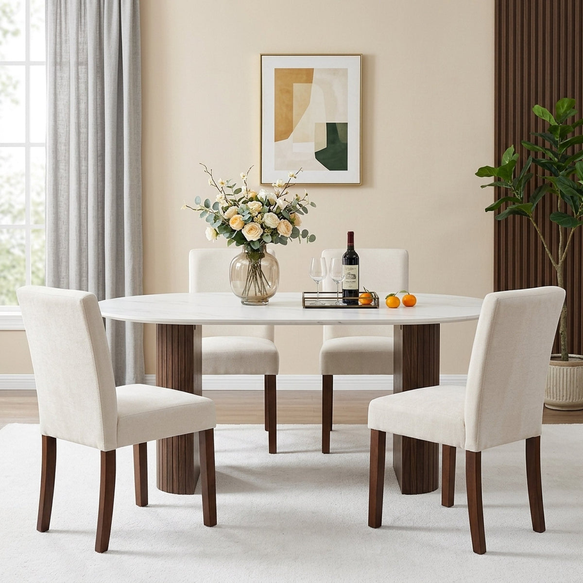 Firmoz Modern High-Back Dining Chairs with Rubberwood Legs
